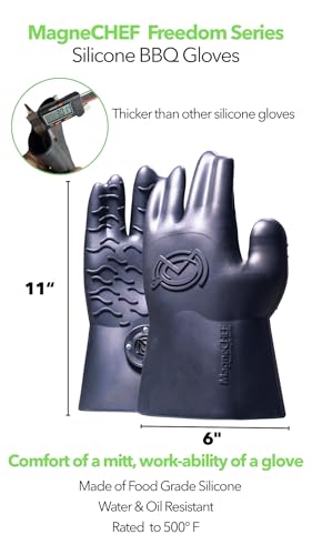 BBQ Gloves Heat Rated Patented Magnetic Safety Clip EZ On