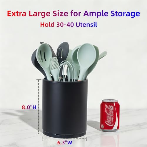 Kitchen Utensil Holder Extra Large 360°Rotating For Counter Organizer Stainless Steel Storage Cooking Silverware Caddy 3 Compartment Flatware Spoon Spatula Tool Cutlery Container
