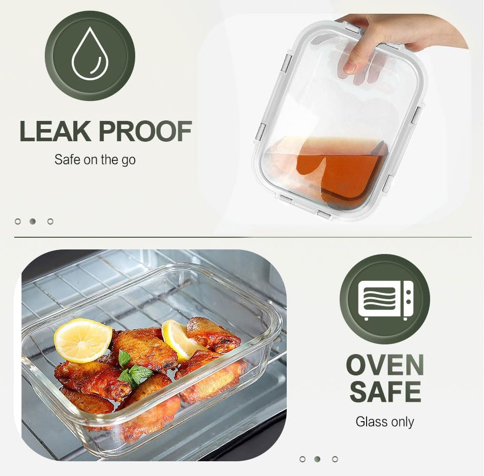 10 Packs 30 oz Glass Meal Prep Containers with Lids (White)