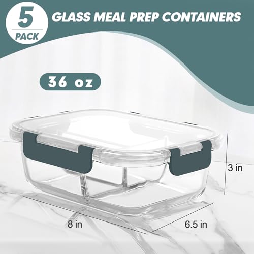 5 Pack Glass Meal Prep Containers Set with Lids