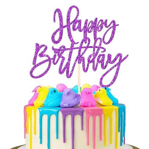 1 PCS Happy Birthday Cake Topper Glitter Happy Birthday Cake Pick for Celebrating Happy Birthday Anniversary Theme Party Cake Decorations Supplies Gold