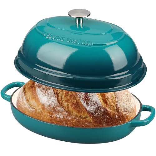 Enameled Oval Cast Iron Dutch Oven Pot with Lid (Darkcyan)