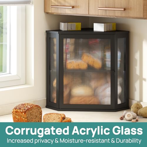 Corner Bread Box for Kitchen Counter (Black / Extra Large)