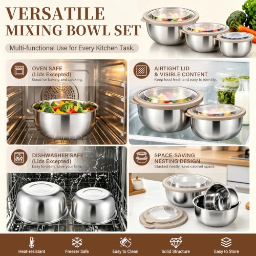 Mixing Bowls with Lids Set of 3 (Khaki)