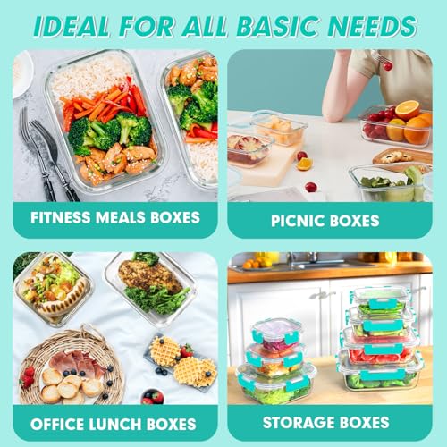 30 Pieces Glass Food Storage Containers Set with Lids (Green / 30 Pieces)