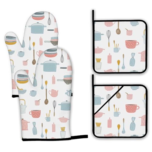 Colorful Rooster Oven Mitts and Pot Holders