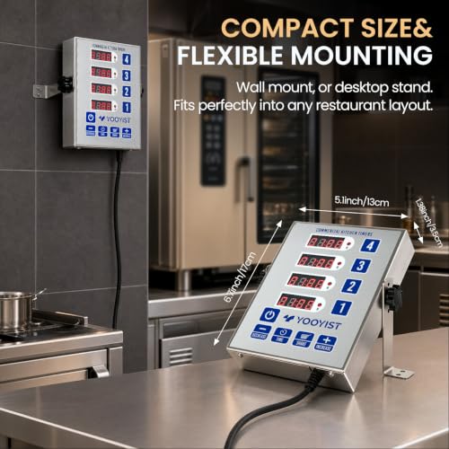 4 Channel Commercial Kitchen Timer Loud Alarm Digital Cook Timer (Silver)