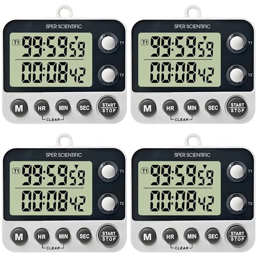 2 Channel Digital Lab + Kitchen Timer with Color Coded LED Lights 810002 (4 Pack)
