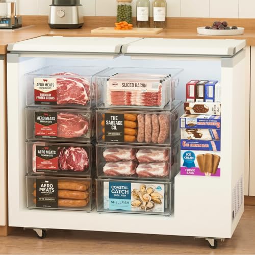 Freezer Organizer Bins Stackable Storage Bins with Side Handles