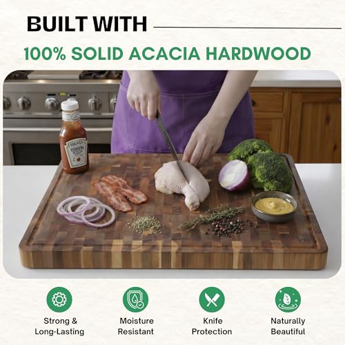 End Grain Acacia Wood Cutting Boards for Kitchen (End Grain / 24"L x 18"W)