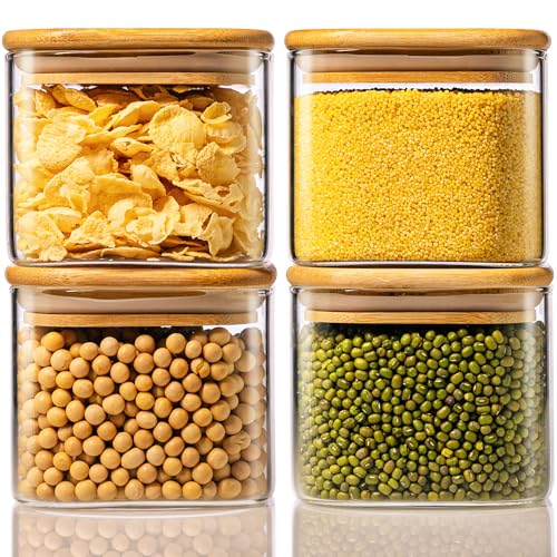 Square Glass Storage Containers with Airtight Bamboo Lids