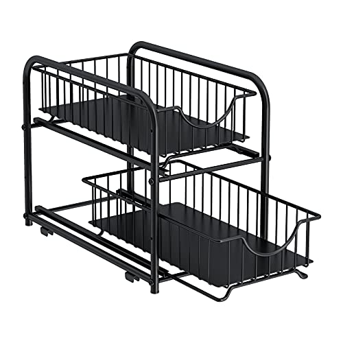 under sink storage 2 Tier Stackable Sliding Basket Organizer Drawer For Kitchen And Bathroom