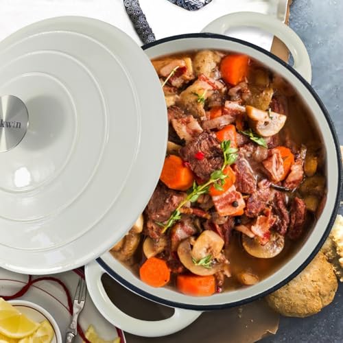 5 QT Enameled Cast Iron Dutch Oven with Lid for Stews and Roasts (White / 5QT)