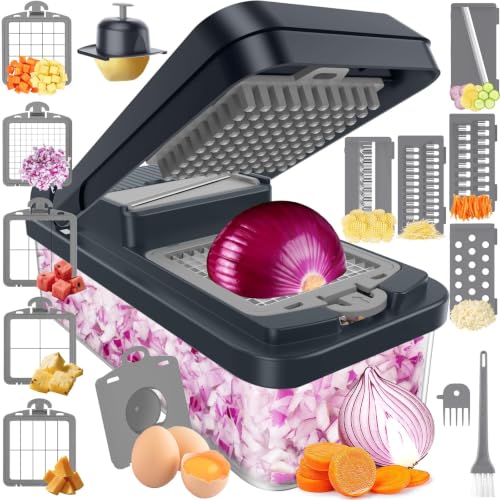 15-in-1 Vegetable Chopper with 10 Blades, Food Veggie Cutter, Gray (Gray / 10 Blades)