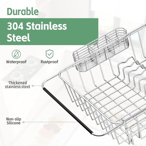 Dish Drying Rack in Sink (Large With Cup Holder - 14.96×12.6×5.87 Inches)