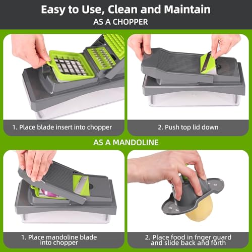 10-in-1 Vegetable Chopper – 6 Blade Veggie Chopper with Container, Food Dicer, Onion Cutter, Cheese Grater, Mandoline Slicer, Kitchen Gadgets & Home Essentials (Gray) (Gray)