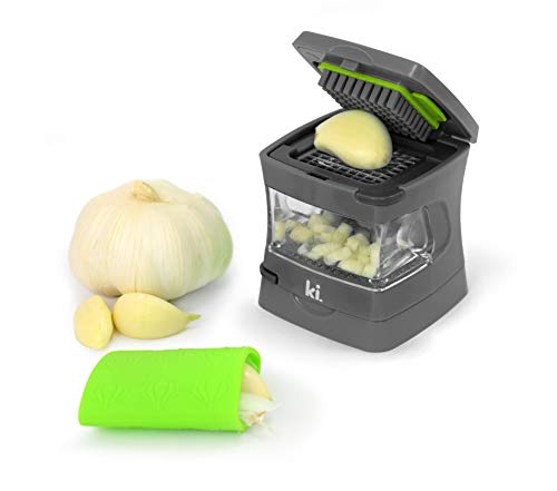 Garlic-A-Peel Garlic Press, Crusher, Cutter, Mincer, and Storage Container - Includes Silicone Garlic Peeler - Easy to Clean - Stainless Steel Blades – standard