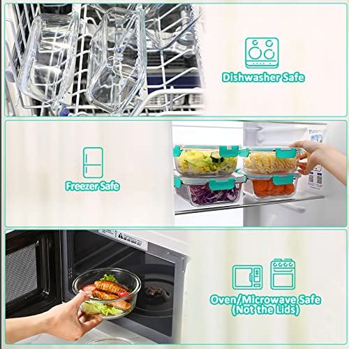 30 Piece Extra Large Glass Food Storage Containers with Lids (Green)