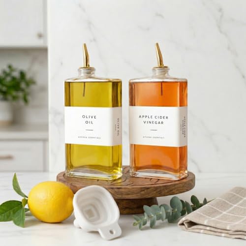Glass Olive Oil Dispenser Bottle Set for Kitchen (Gold / 350ml, Set of 2)