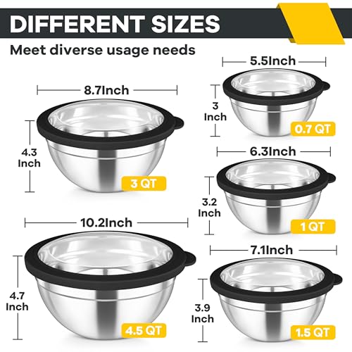 Mixing Bowls with Lids Set of 5 (Black)