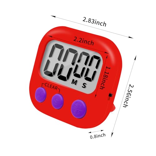 6 Pack Small Digital Kitchen Timer Magnetic Back and ON (Red)