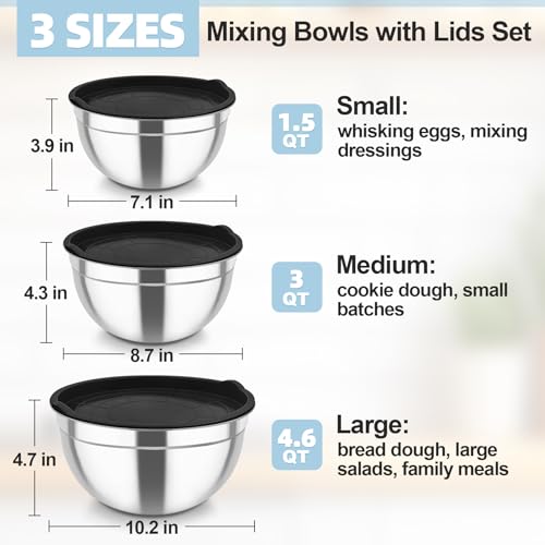 Mixing Bowls Stainless Steel Nesting Salad Bowls with Airtight Lids Set