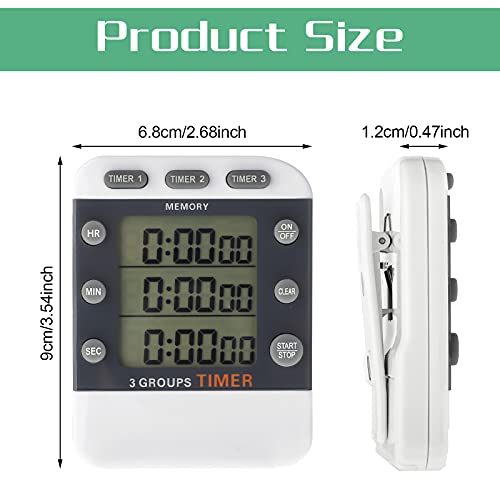 2 Pcs Digital Kitchen Timer 3 Channel Magnetic Countdown Timer