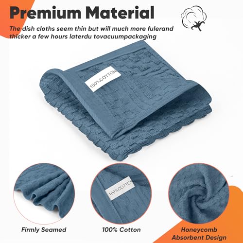 Oven Mitts Kitchen Towels and Dishcloths with Pot Holders Sets (Dusty Blue)