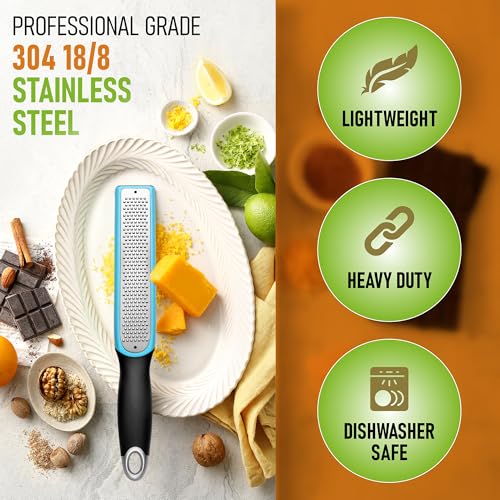 Professional Stainless Steel Lemon Zester Grater with Blade Cover & Soft Grip Handle