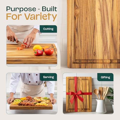 Solid Teak Cutting Boards for Kitchen (Teak / 17"L x 13"W)