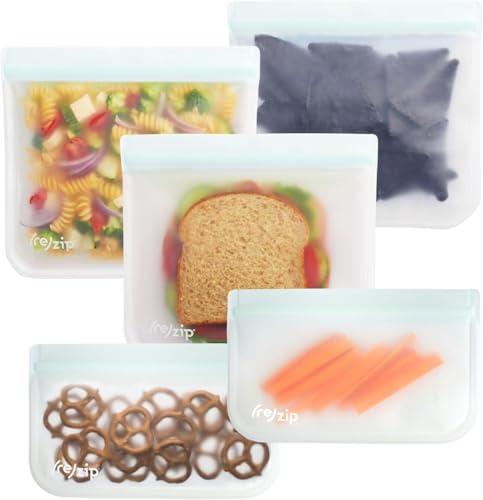 re) zip Flat Lunch Reusable BPA-Free Food Grade Storage Bag Kit | Leakproof, Freezer Safe, Dishwasher Safe, Travel Friendly