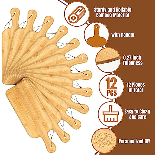 12 Packs Wooden Cutting Board Set with Handles Large Kitchen Serving Plain Chopping Board Bulk Gifts for Mom for Vegetables Meat Pizza Cheese Fruit Bread (16 x 5 Inch)