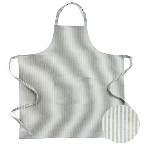 100% Pure Linen Full Midi Bib Apron Striped for Women & Men