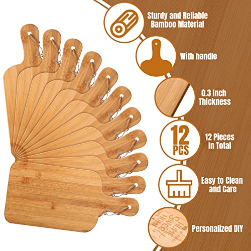 12 Packs Wooden Cutting Board Set with Handles 15 x 7 Inch Large Kitchen Serving Plain Chopping Board Bulk Gifts for Mom for Vegetables Meat Pizza Cheese Fruit Bread (15 x 7 Inch)