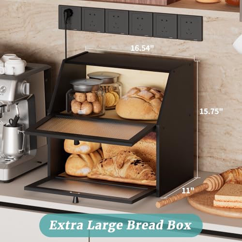 Extra Large Black Bread Box for Kitchen Counter (Black / Extra Large)