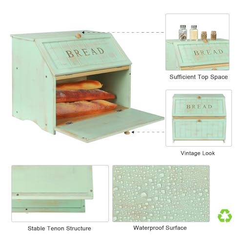 Retro Double Layer Large Bread Box for Kitchen Counter (Mint Green)
