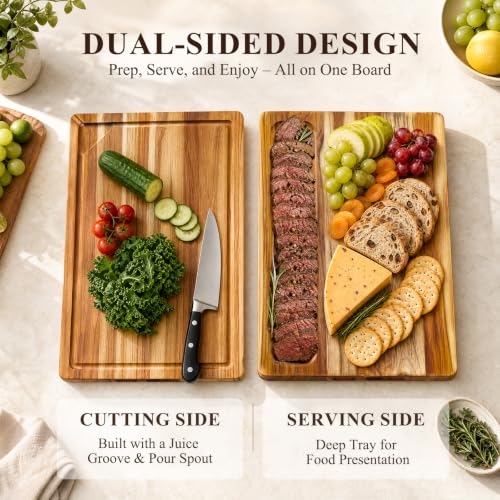 Teak Wood Cutting Board for Kitchen with Storage Stand (Teak brown / 3-Piece Cutting Board Set with Stand)