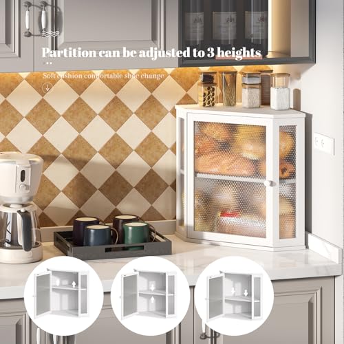 Corner Bread Box Kitchen Countertop Extra Large Capacity Farmhouse Bread Box (White / 12.6" x 12.6" x 16.5")