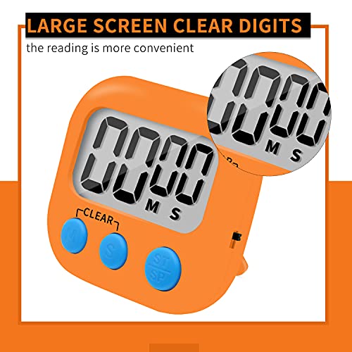 6 Pack Small Digital Kitchen Timer Magnetic Back and ON (Multicolored)