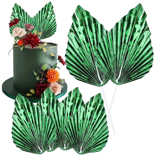 6Pcs Paper Palm Fan Cake Toppers Palm Leaf Fan Cake Topper Palm Spear Leaf Cupcake Toppers Cake Insert Decoration For Cake Decorating Diy Craft Project Home Wedding Party Supplies Gold