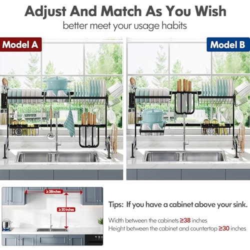 2 Tier Extra Large Stainless Steel Over The Sink Dish Drying Rack (Black / Over Sink 2 Tier)