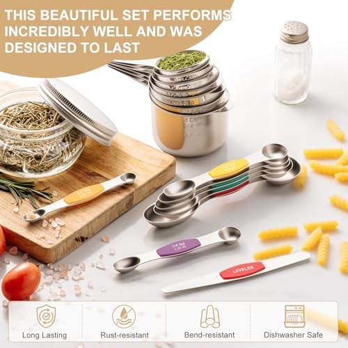 Stainless Steel Measuring Cups & Spoons Set (Multicolor Spoons)