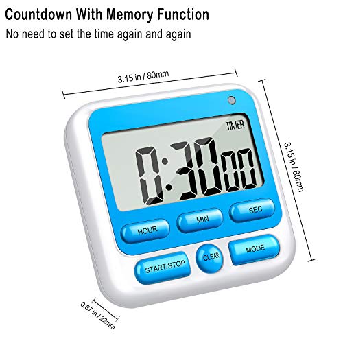 4-in-1 Digital Timer with Count Up/Down, Clock & Alarm, Ring & Silent Modes (Blue)