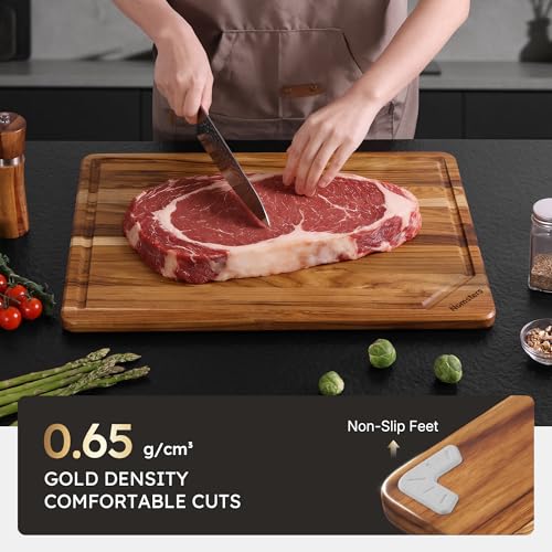 20'' Extra Large Teak Cutting Board Kitchen Non Slip Wood Butcher Block (20"L x 14"W)