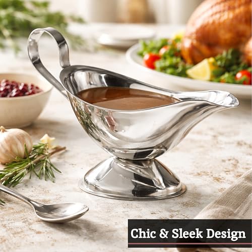 Housewares 8 oz Gravy Boat Gravy Jug Stainless Steel Gravy Boat And Saucer Gravey Jug Gravy Boat With Saucer Boat Gravy 11 cm x 22 cm x 10 cm (Silver / H11 x W22 x D10cm)