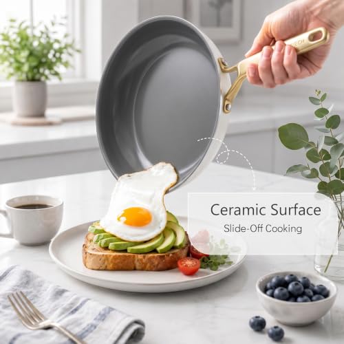 3 Piece White Ceramic Nonstick Frying Pan Set (White)