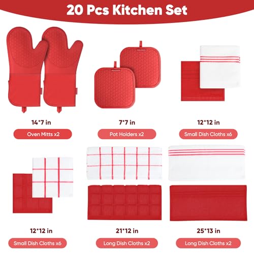 Silicone Oven Mitts Pot Holder Kitchen (Red)
