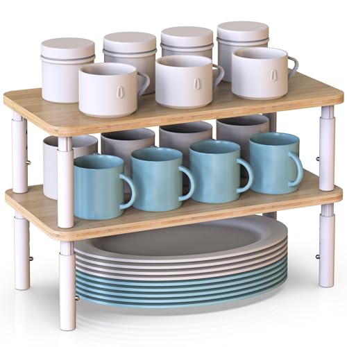 Bamboo Cabinet Organizer Shelf with 4 Height Adjustable