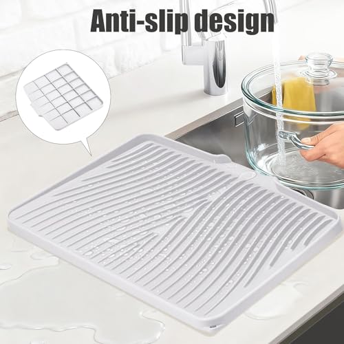 Silicone Dish Drying Mat for Kitchen Counter (White-1pc / 16" x 12")