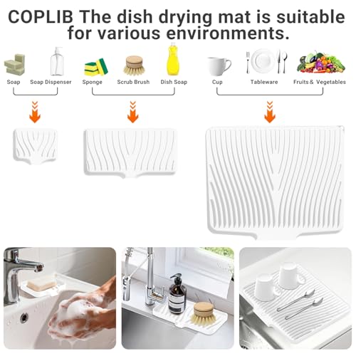 Silicone Dish Drying Mat for Kitchen counter (lvory-Set / 15.8" x 13")